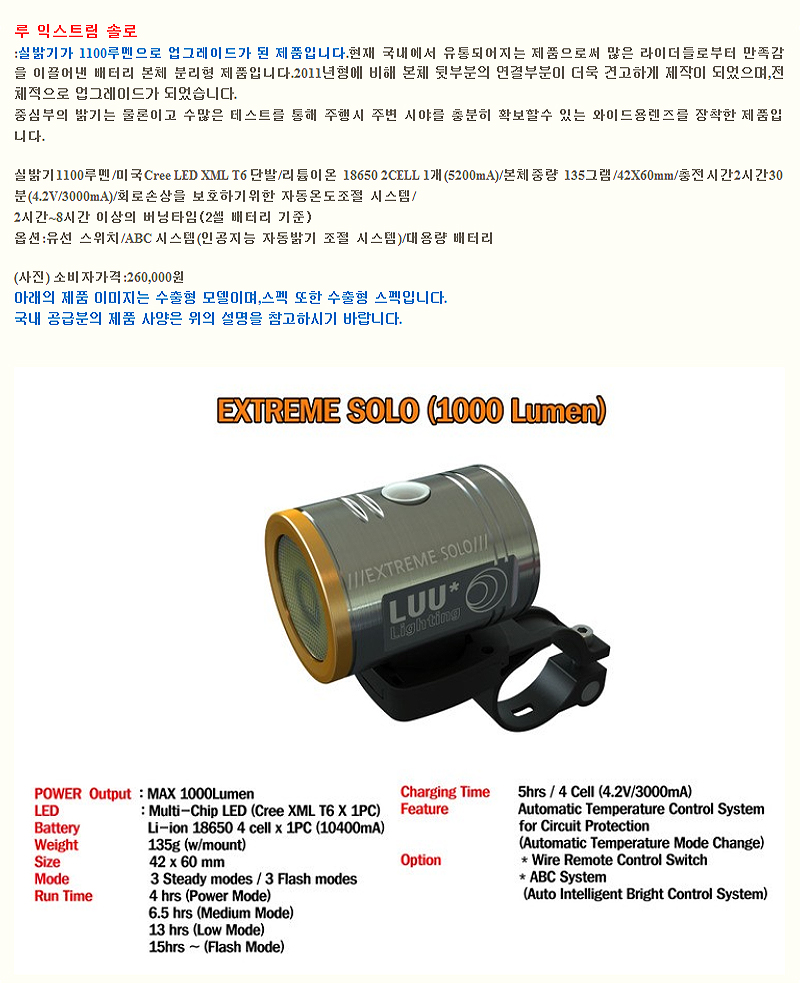 LED 루 라이트(익스트림 솔로, 1100LM) 국산