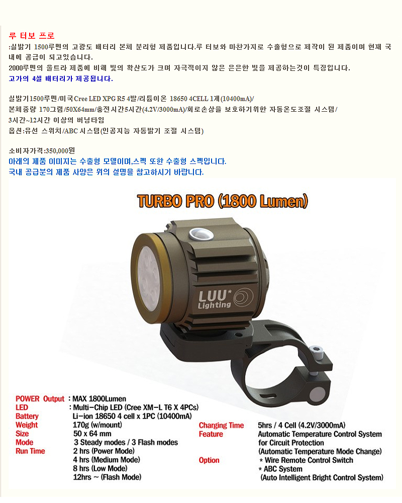LED 루 라이트(터보 프로, 1500LM) 국산