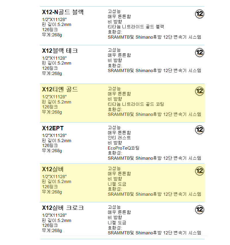 첸(12단, KMC, X12, 실버/골드) 정찰가