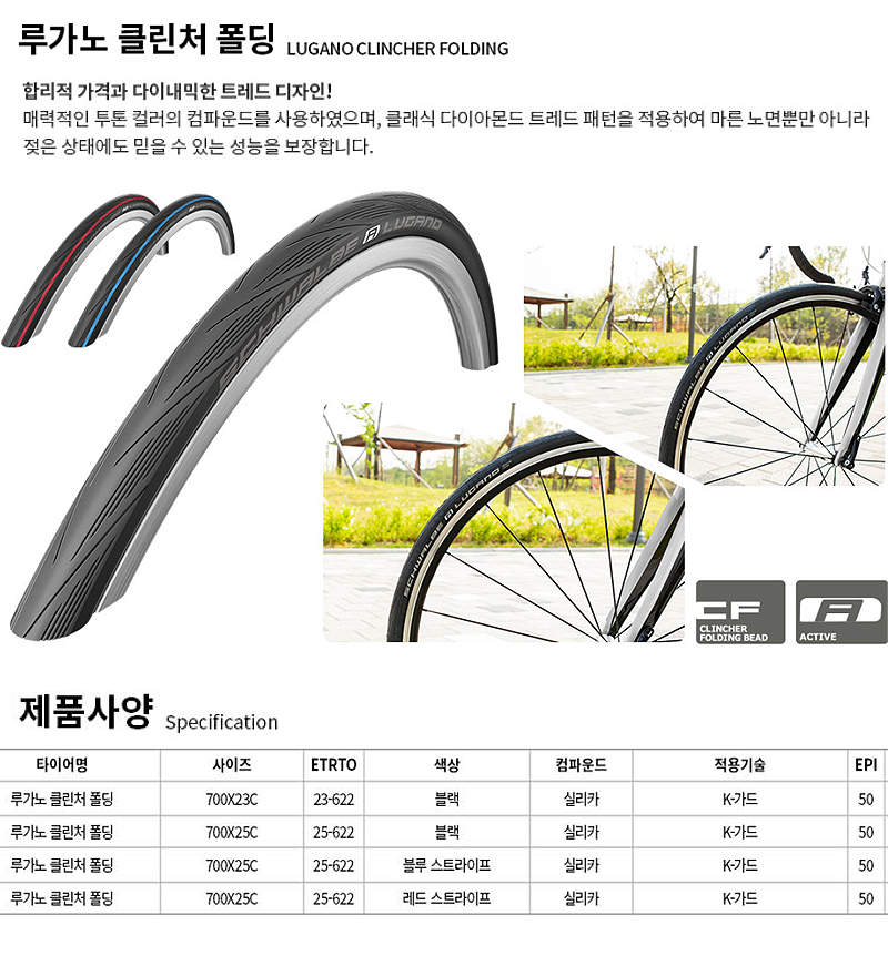 타이어(700*23C (23-622), 슈발베 루가노, FD, 흑색)