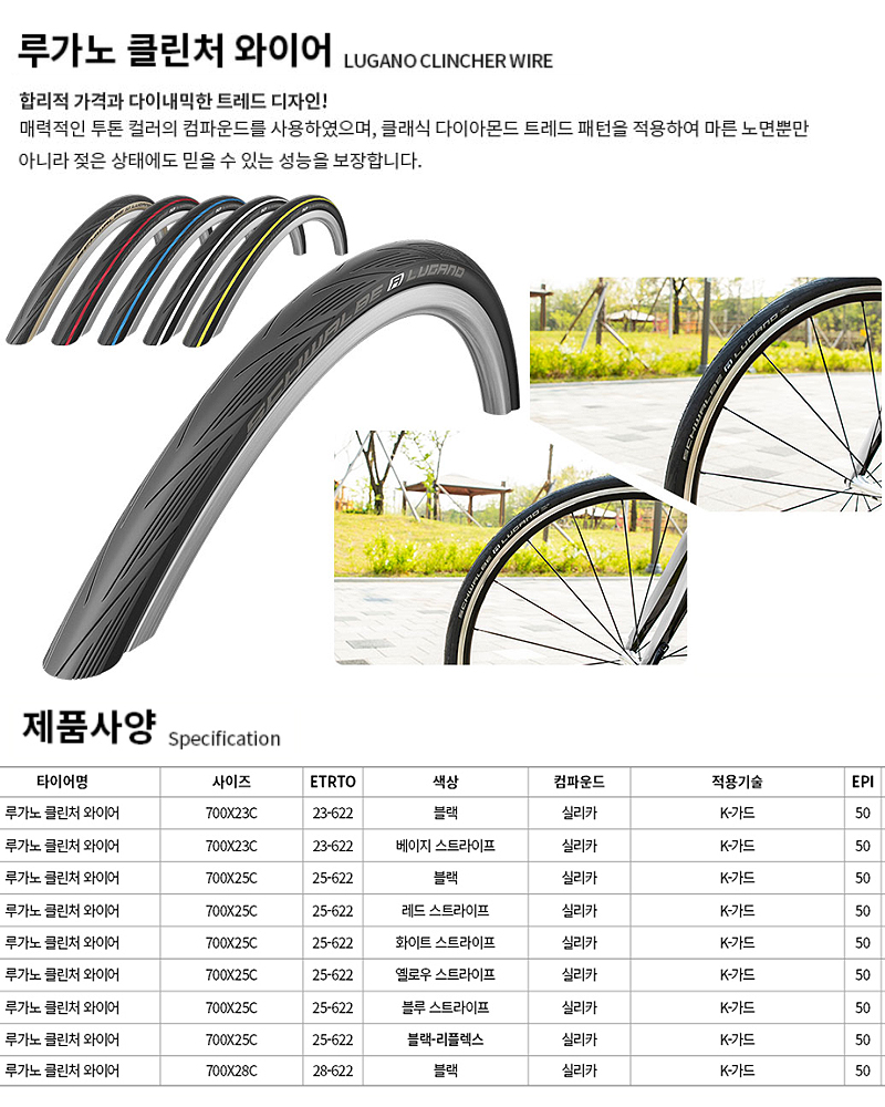타이어(700*25C (25-622), 슈발베 루가노, 철심, 흑색)