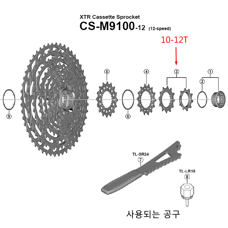 후일 스프라켓(12단, 시마노 XTR, CS-M9100, 10-12T세트)