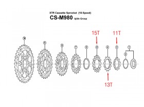 후일 스프라켓(10단, 시마노 XTR, CS-M980, 15T)