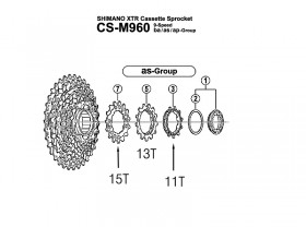 후일 스프라켓(9단, 시마노 XTR, CS-M960, 15T)